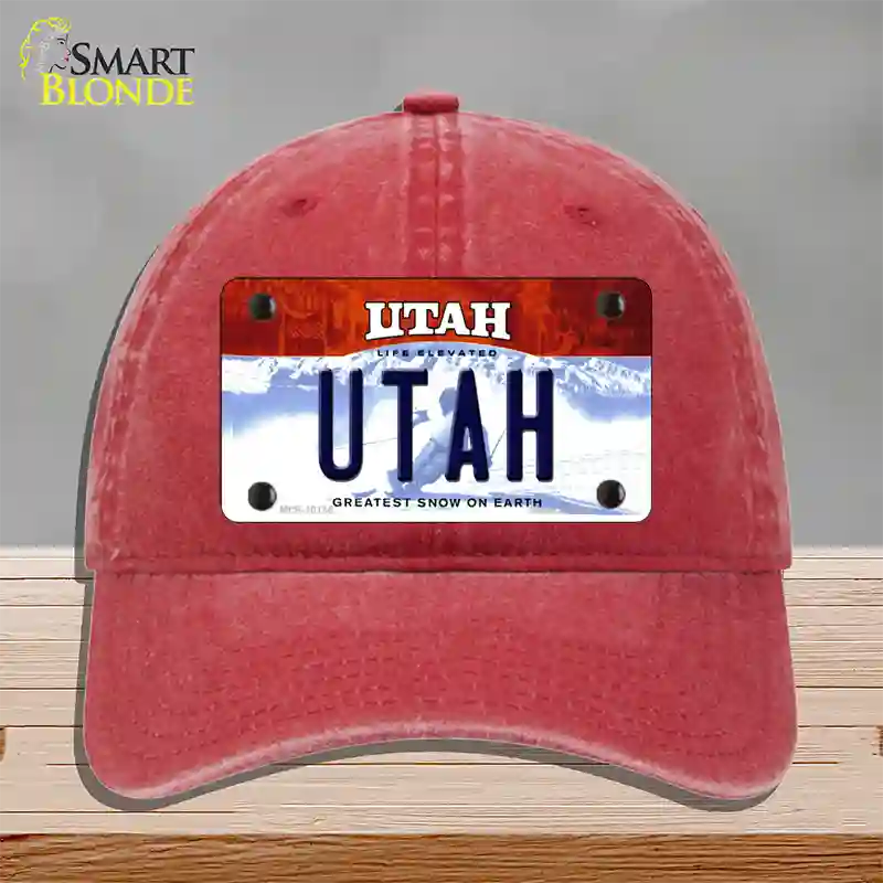 Utah Life Elevated Novelty License Plate Hat Unconstructed Cotton / Red