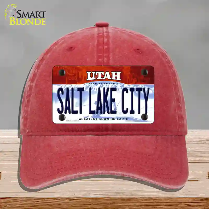 Salt Lake City Utah Novelty License Plate Hat Unconstructed Cotton / Red