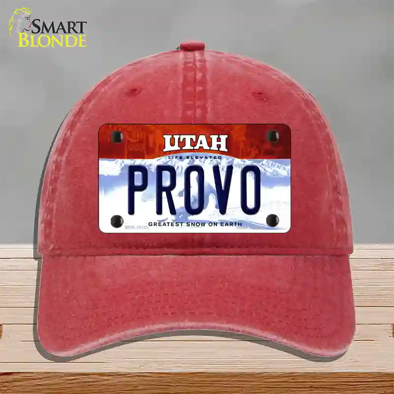 Provo Utah Novelty License Plate Hat Unconstructed Cotton / Red