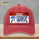 St George Utah Novelty License Plate Hat Unconstructed Cotton / Red