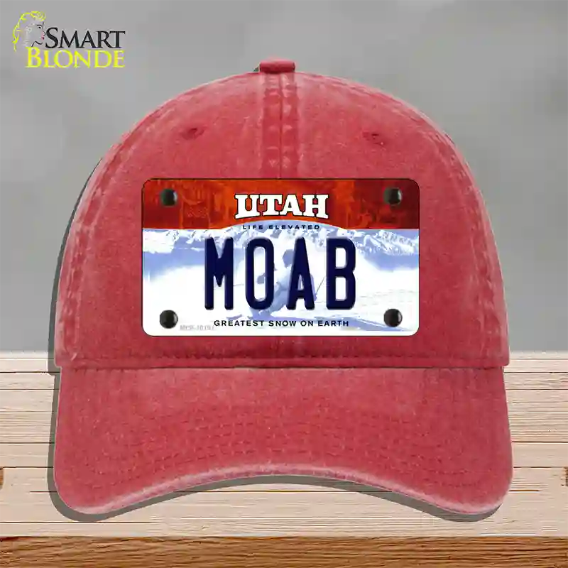 Moab Utah Novelty License Plate Hat Unconstructed Cotton / Red