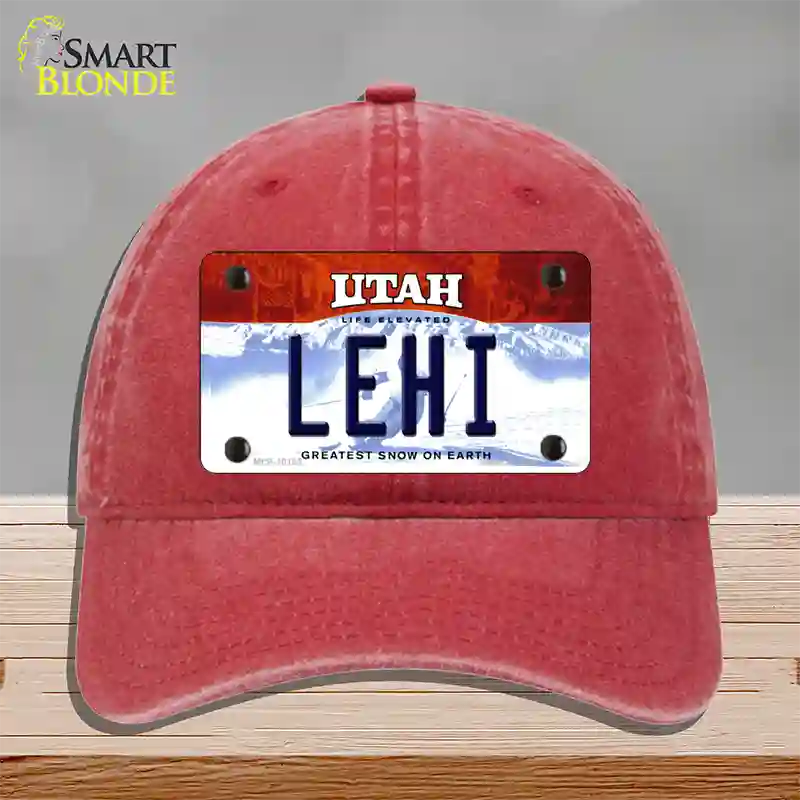 Lehi Utah Novelty License Plate Hat Unconstructed Cotton / Red