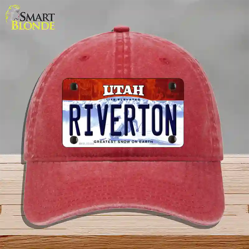 Riverton Utah Novelty License Plate Hat Unconstructed Cotton / Red