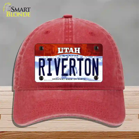 Riverton Utah Novelty License Plate Hat Unconstructed Cotton / Red