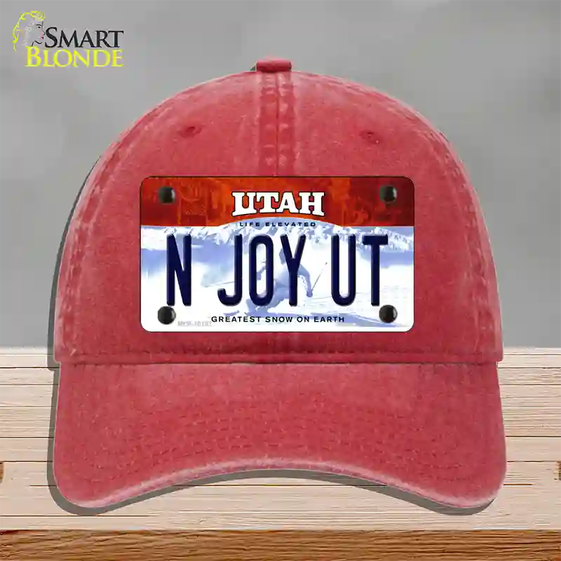 N Joy UT Utah Novelty License Plate Hat Unconstructed Cotton / Red