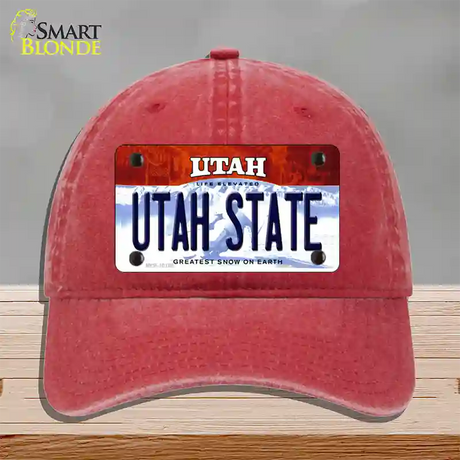 Utah State Utah Novelty License Plate Hat Unconstructed Cotton / Red