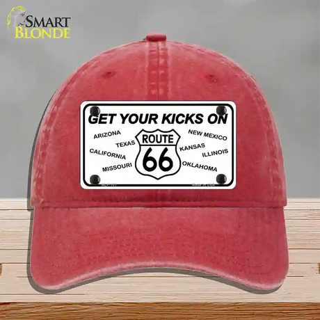 Get Your Kicks On 66 Novelty License Plate Hat Unconstructed Cotton / Red