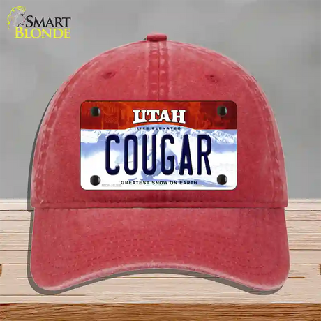 Cougar Utah Novelty License Plate Hat Unconstructed Cotton / Red