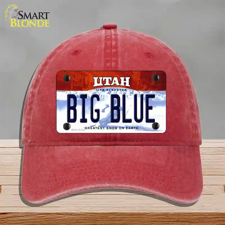 Big Blue Utah Novelty License Plate Hat Unconstructed Cotton / Red