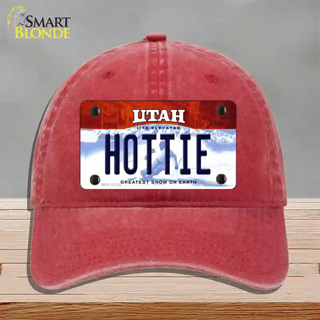 Hottie Utah Novelty License Plate Hat Unconstructed Cotton / Red