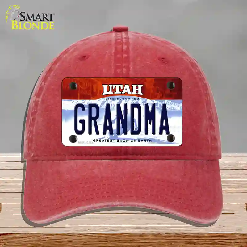 Grandma Utah Novelty License Plate Hat Unconstructed Cotton / Red