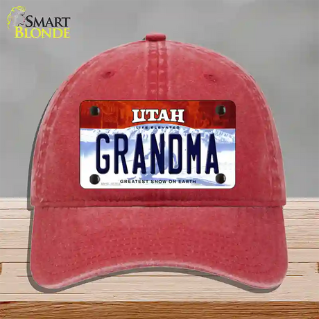 Grandma Utah Novelty License Plate Hat Unconstructed Cotton / Red