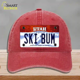 Ski Bum Utah Novelty License Plate Hat Unconstructed Cotton / Red