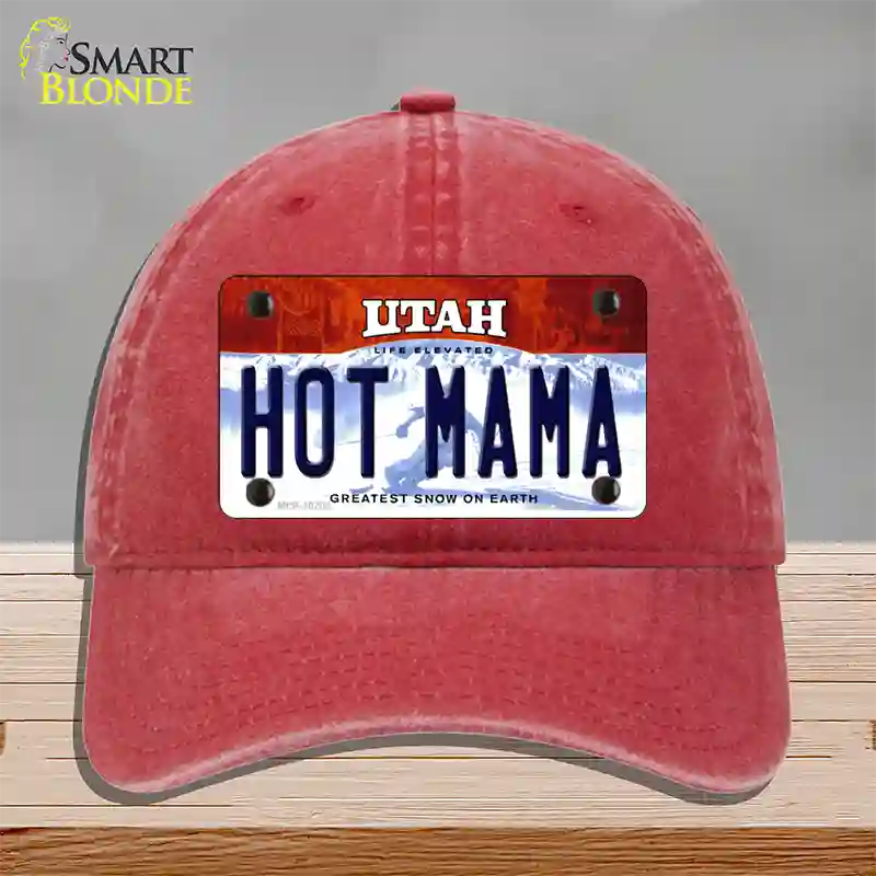 Hot Mama Utah Novelty License Plate Hat Unconstructed Cotton / Red