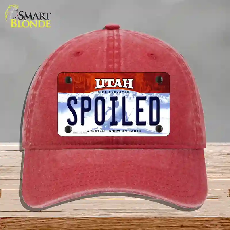 Spoiled Utah Novelty License Plate Hat Unconstructed Cotton / Red