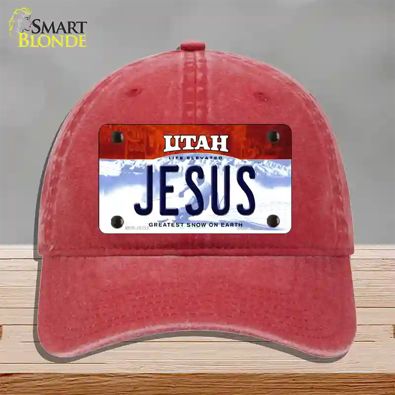 Jesus Utah Novelty License Plate Hat Unconstructed Cotton / Red