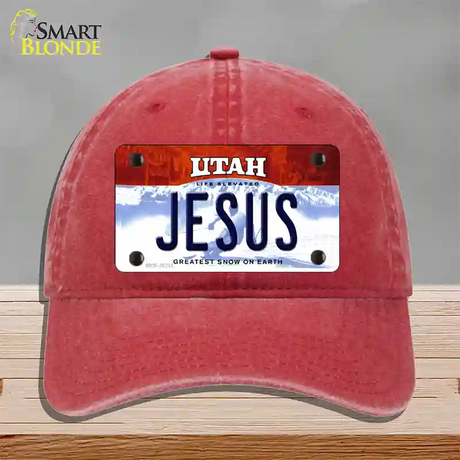 Jesus Utah Novelty License Plate Hat Unconstructed Cotton / Red