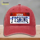 Fishing Utah Novelty License Plate Hat Unconstructed Cotton / Red