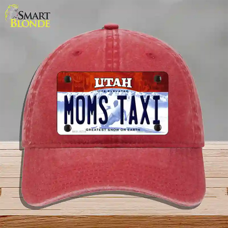 Moms Taxi Utah Novelty License Plate Hat Unconstructed Cotton / Red