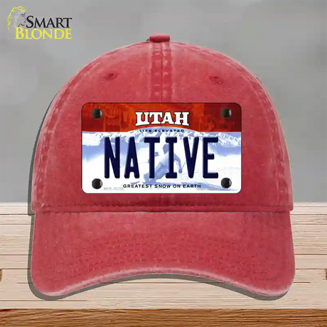 Native Utah Novelty License Plate Hat Unconstructed Cotton / Red