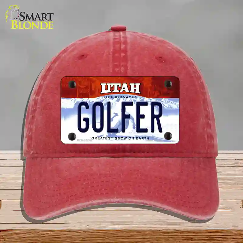 Golfer Utah Novelty License Plate Hat Unconstructed Cotton / Red