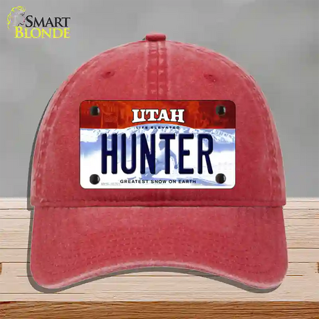 Hunter Utah Novelty License Plate Hat Unconstructed Cotton / Red