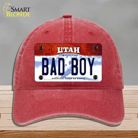 Bad Boy Utah Novelty License Plate Hat Unconstructed Cotton / Red