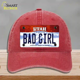 Bad Girl Utah Novelty License Plate Hat Unconstructed Cotton / Red