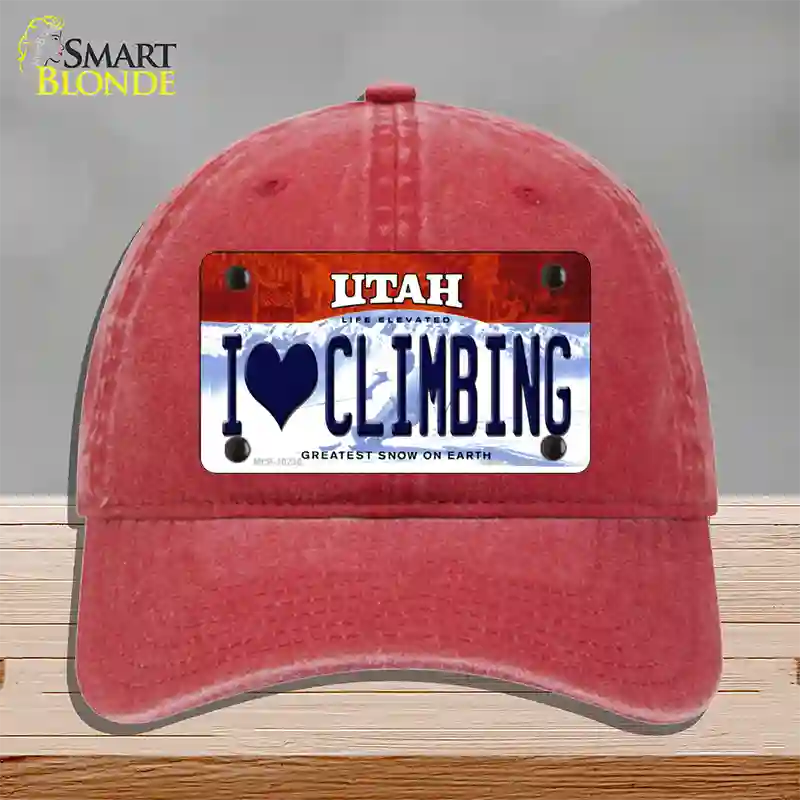 I Love Climbing Utah Novelty License Plate Hat Unconstructed Cotton / Red