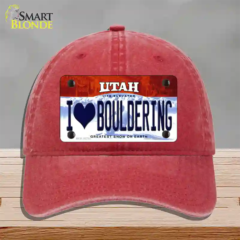 I Love Bouldering Utah Novelty License Plate Hat Unconstructed Cotton / Red