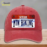 Mtn Biking Utah Novelty License Plate Hat Unconstructed Cotton / Red