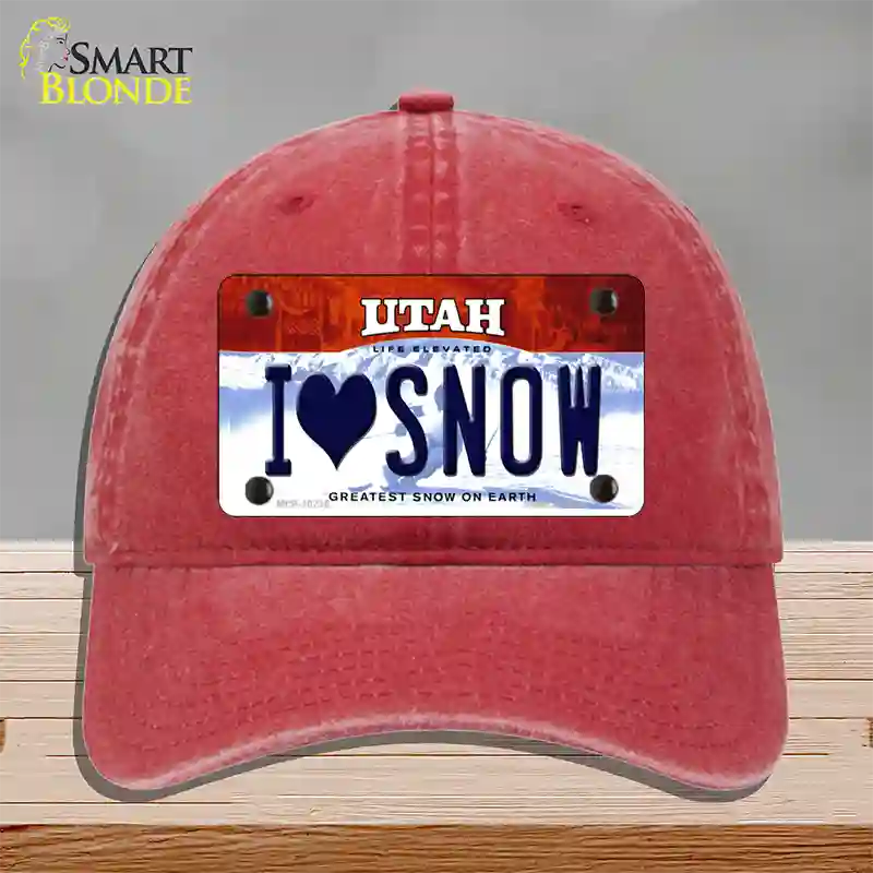 I Love Snow Utah Novelty License Plate Hat Unconstructed Cotton / Red