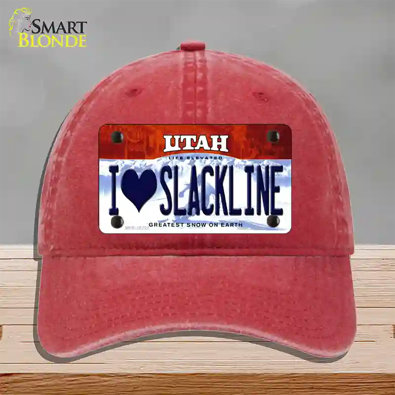 I Love Slackline Utah Novelty License Plate Hat Unconstructed Cotton / Red