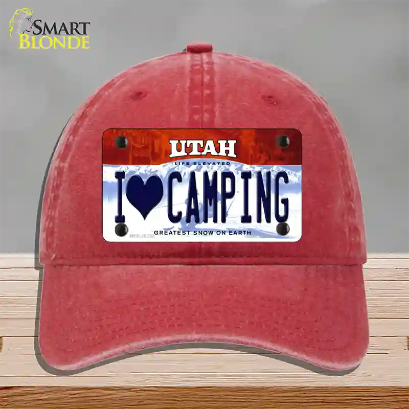 I Love Camping Utah Novelty License Plate Hat Unconstructed Cotton / Red