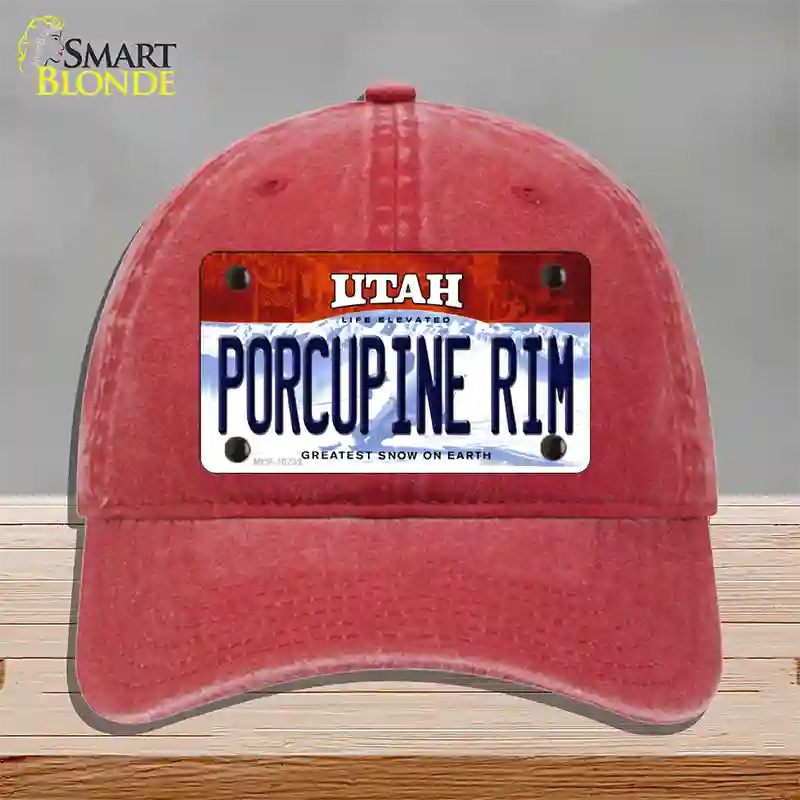 Porcupine Rim Utah Novelty License Plate Hat Unconstructed Cotton / Red