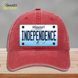 Independence Missouri Novelty License Plate Hat Unconstructed Cotton / Red