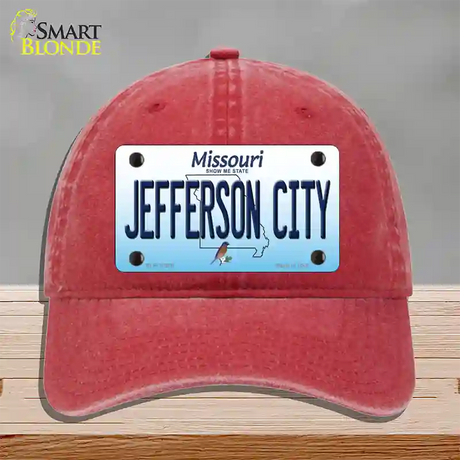 Jefferson City Missouri Novelty License Plate Hat Unconstructed Cotton / Red