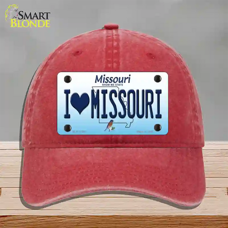 I Love Missouri Novelty License Plate Hat Unconstructed Cotton / Red