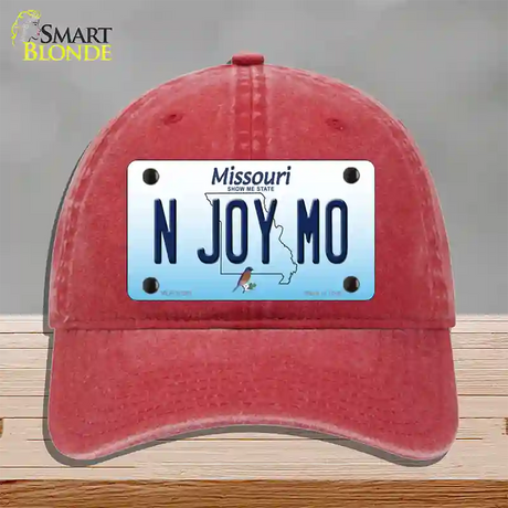 N Joy MO Missouri Novelty License Plate Hat Unconstructed Cotton / Red