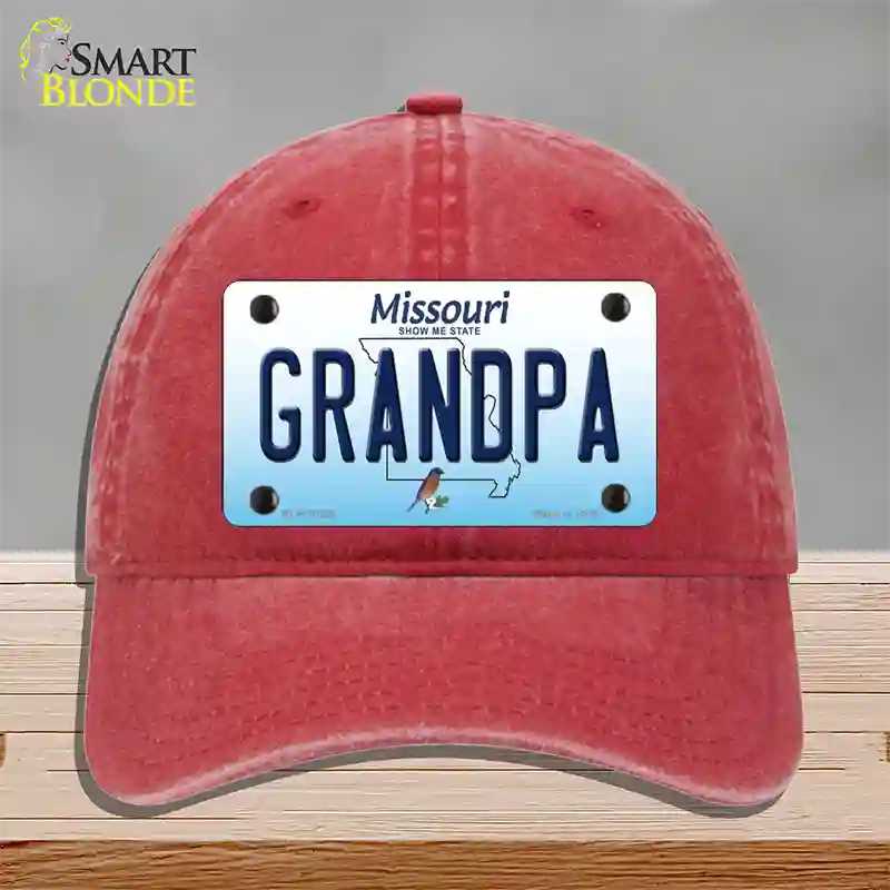 Grandpa Missouri Novelty License Plate Hat Unconstructed Cotton / Red