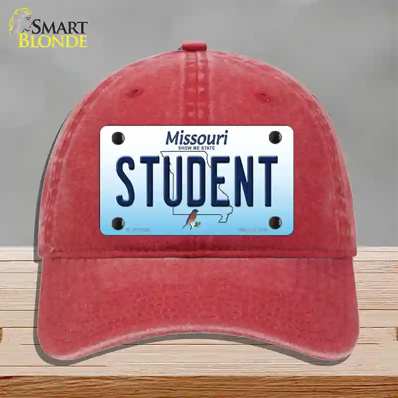 Student Missouri Novelty License Plate Hat Unconstructed Cotton / Red