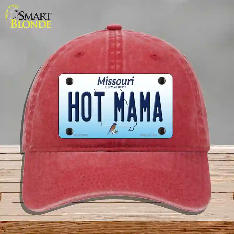 Hot Mama Missouri Novelty License Plate Hat Unconstructed Cotton / Red