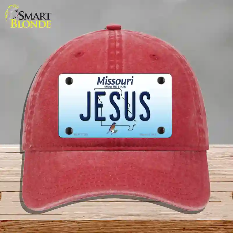 Jesus Missouri Novelty License Plate Hat Unconstructed Cotton / Red