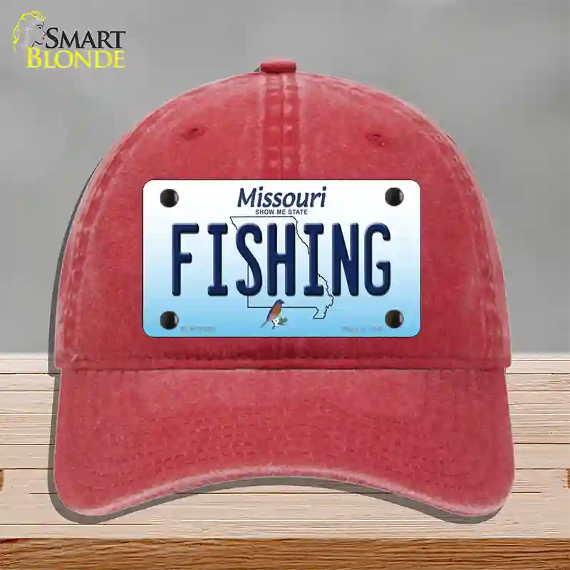 Fishing Missouri Novelty License Plate Hat Unconstructed Cotton / Red