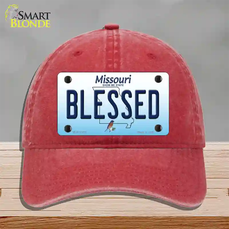 Blessed Missouri Novelty License Plate Hat Unconstructed Cotton / Red