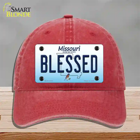 Blessed Missouri Novelty License Plate Hat Unconstructed Cotton / Red