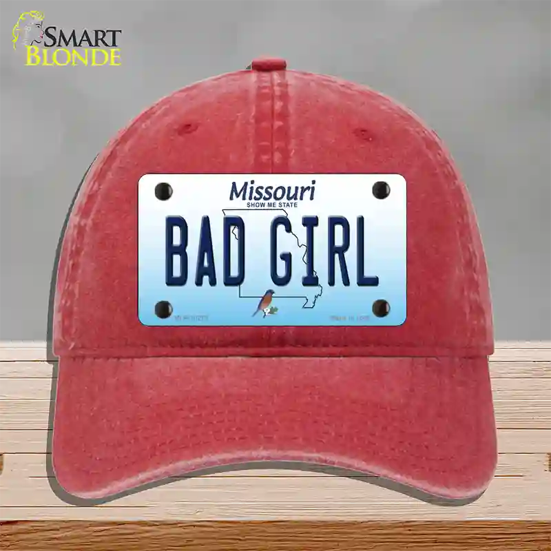 Bad Girl Missouri Novelty License Plate Hat Unconstructed Cotton / Red