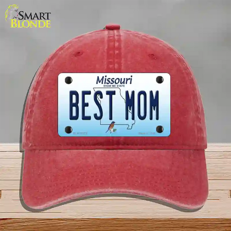 Best Mom Missouri Novelty License Plate Hat Unconstructed Cotton / Red