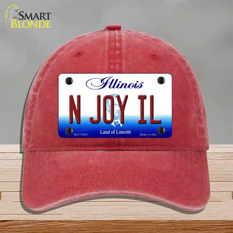 N Joy IL Illinois Novelty License Plate Hat Unconstructed Cotton / Red