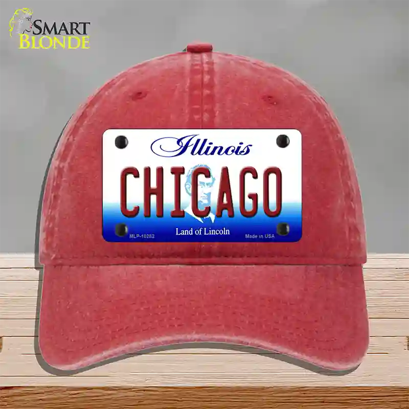 Chicago Illinois Novelty License Plate Hat Unconstructed Cotton / Red